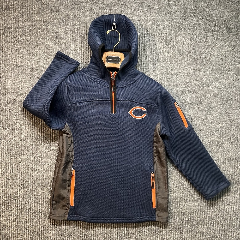 Chicago Bears NFL Team Apparel Quarter Zip Hoodie Size Youth M(10-12) Blue‎ Knit
